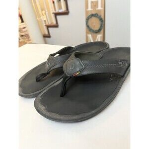 OluKai Kipi Thong Sandals Men's Size 12 Comfort Black Flip Flops Slip On 45